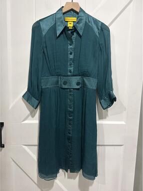 Catherine Malandrino 100% Silk Teal Button-Down Dress Size 6